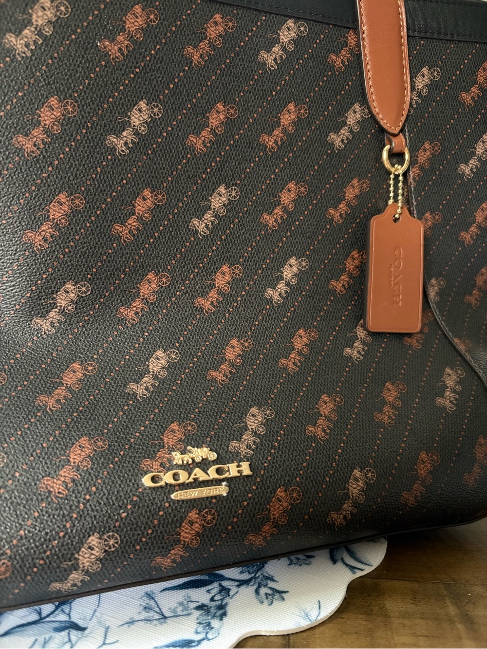 Coach Black and Brown Signature Tote with Leather Trim - Picture 2 of 6